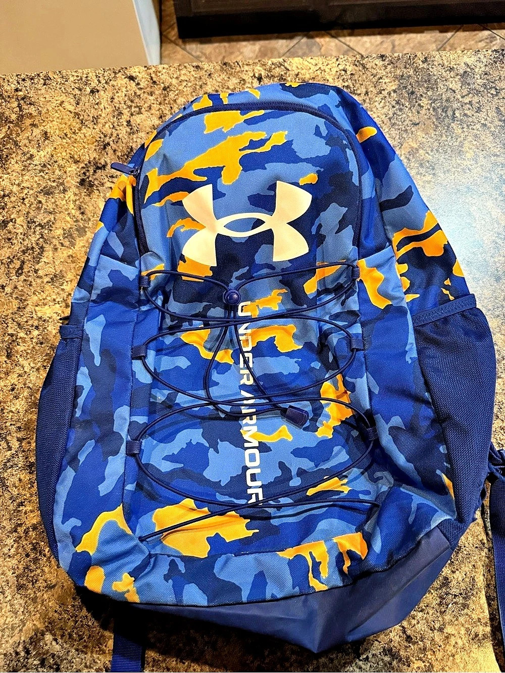 Under Armour Hustle Sport Backpack Camo Blue & Yellow